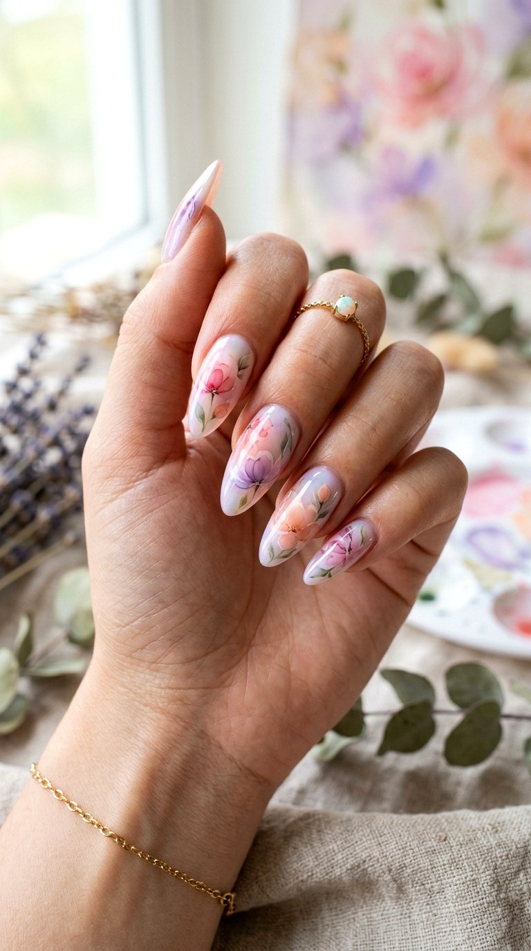 Watercolor Floral Nails - 30 Floral Spring Nail Designs That Are Perfect for the Season