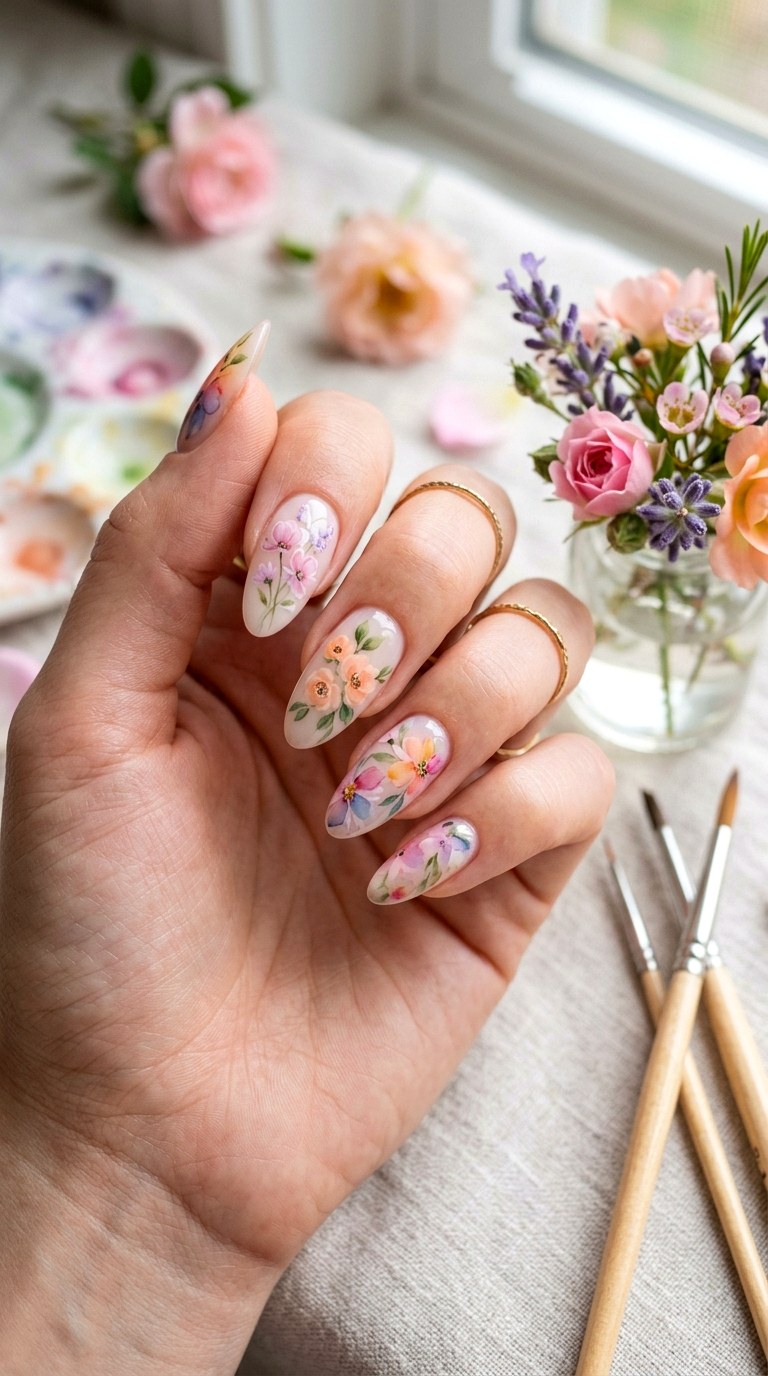 Watercolor Floral Nails - 30 Gorgeous Spring Nail Designs That Are Trending Right Now