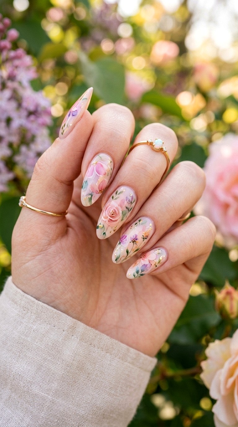Watercolor Floral Nails - 22 Cute Spring Nail Ideas for a Fresh Seasonal Manicure