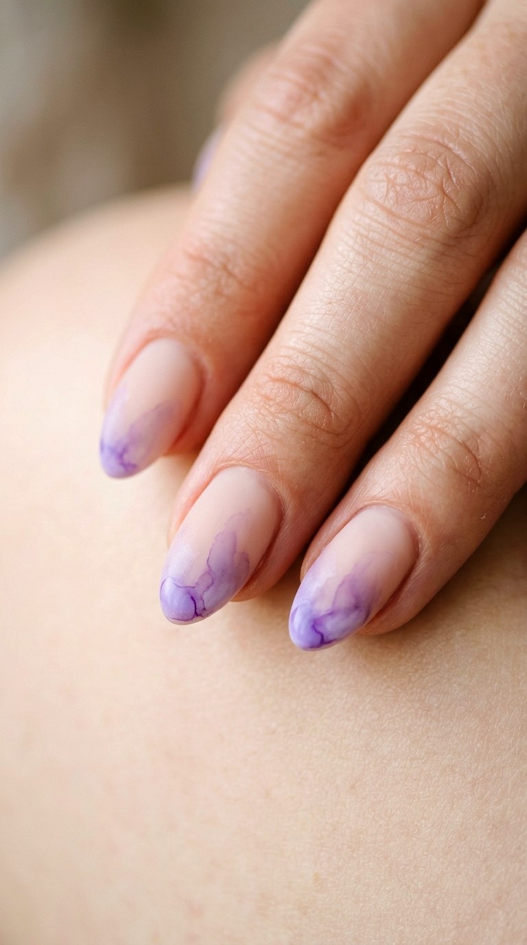 Watercolor Lavender on Bare Canvas - 28 Seamless Spring Ombre Nails