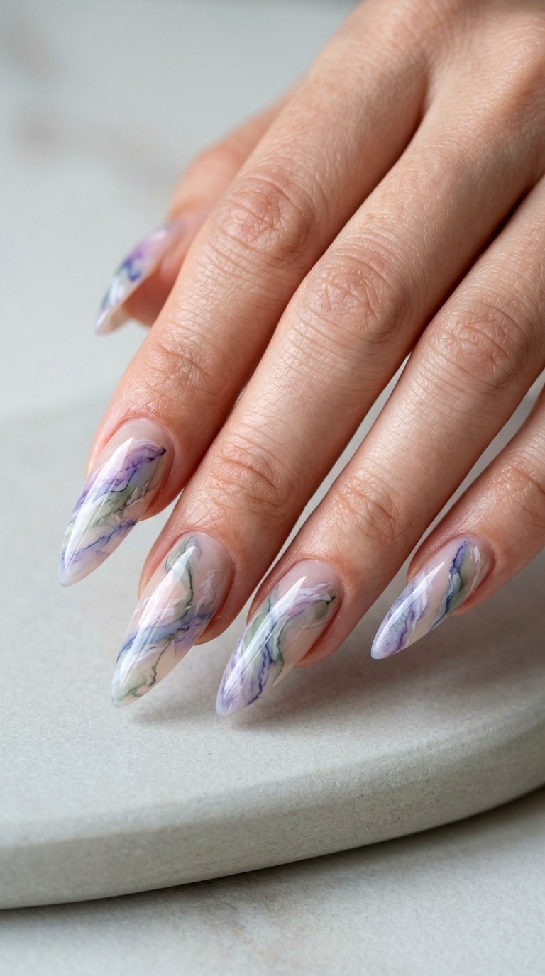 Watercolor Marble Stones - 30 High-Fashion Spring Stiletto Nails