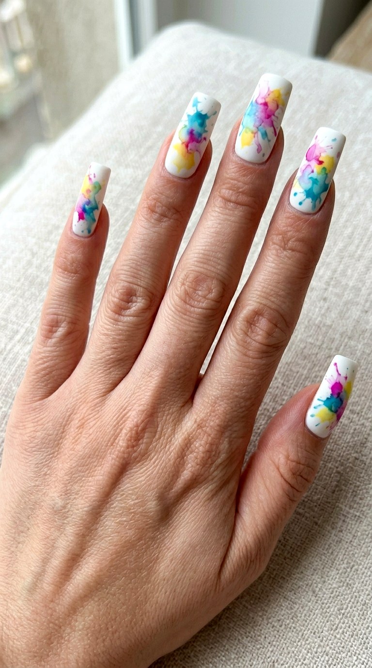 Watercolor Splatter Paint - 26 Vacation Summer Multicolor Acrylic Nails
