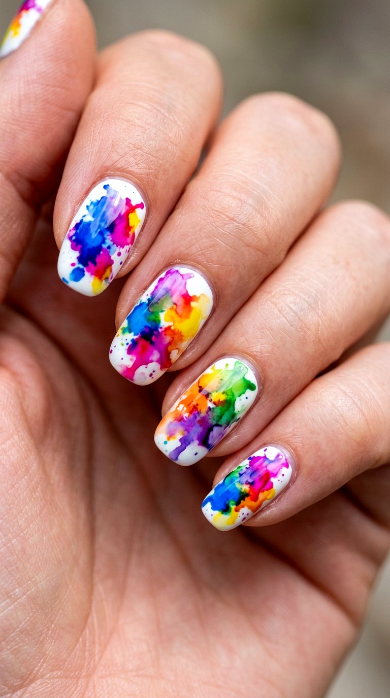 Watercolor Splatter Spectrum - 23 Bright Spring Multicolor Nails