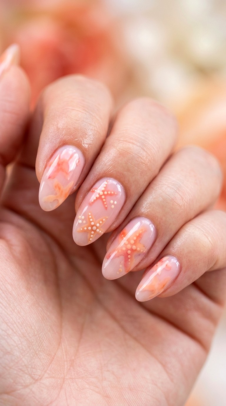 Watercolor Starfish Art - 29 Beach Summer Acrylic Nails
