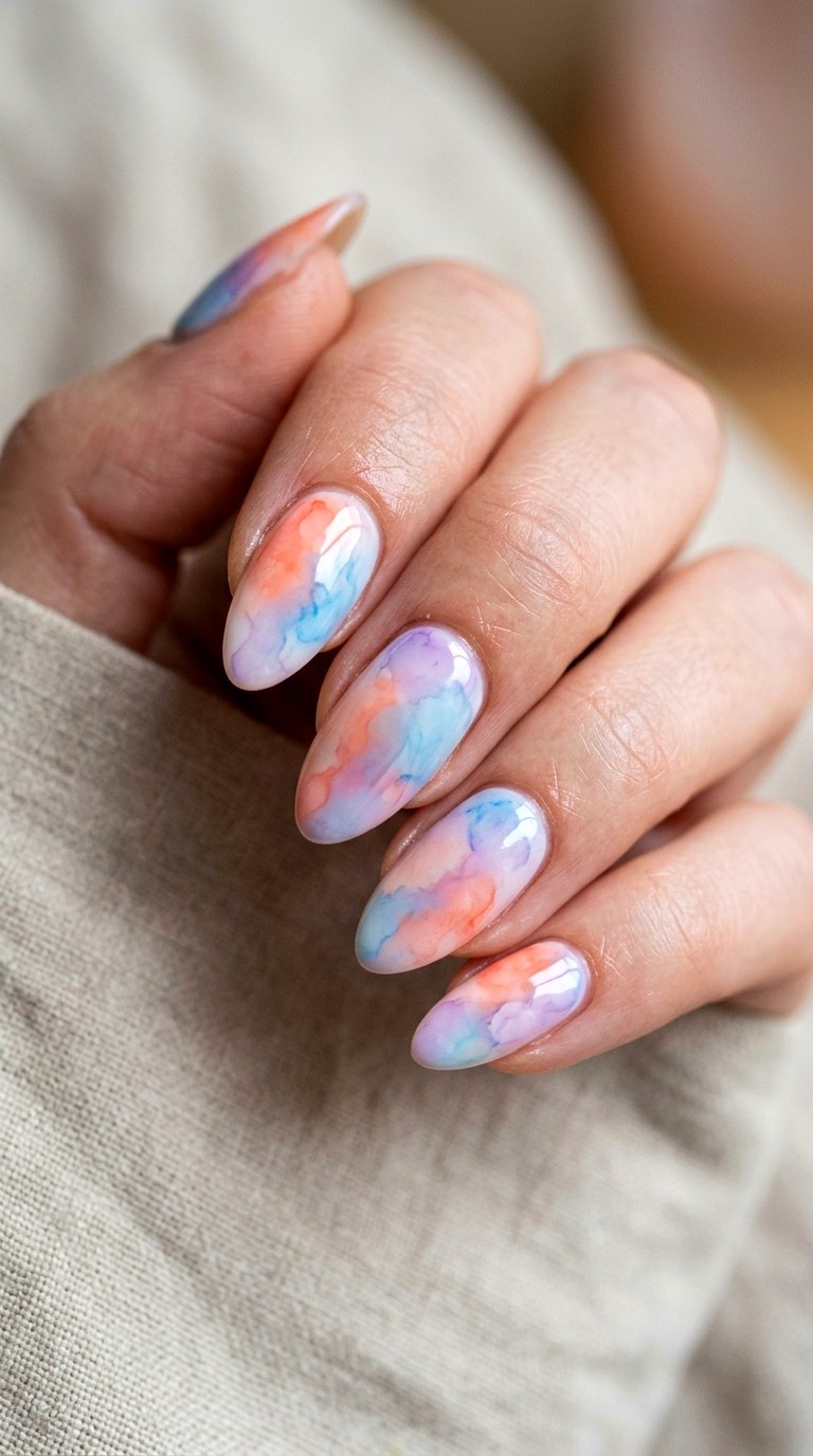 Watercolor Wash Abstracts - 25 Early Season Spring Multicolor Nails