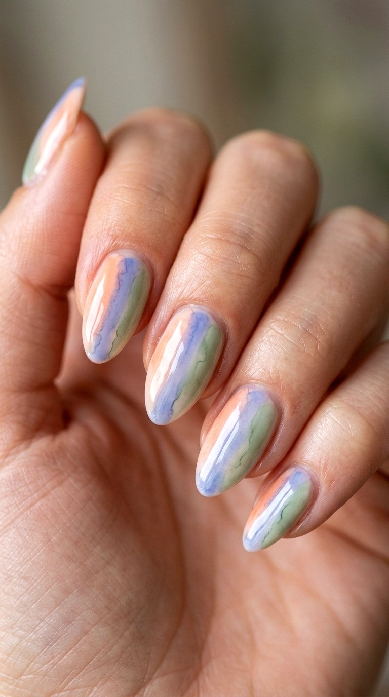 Watercolor Washed Stripes - 29 Subtle Spring Multicolor Nails