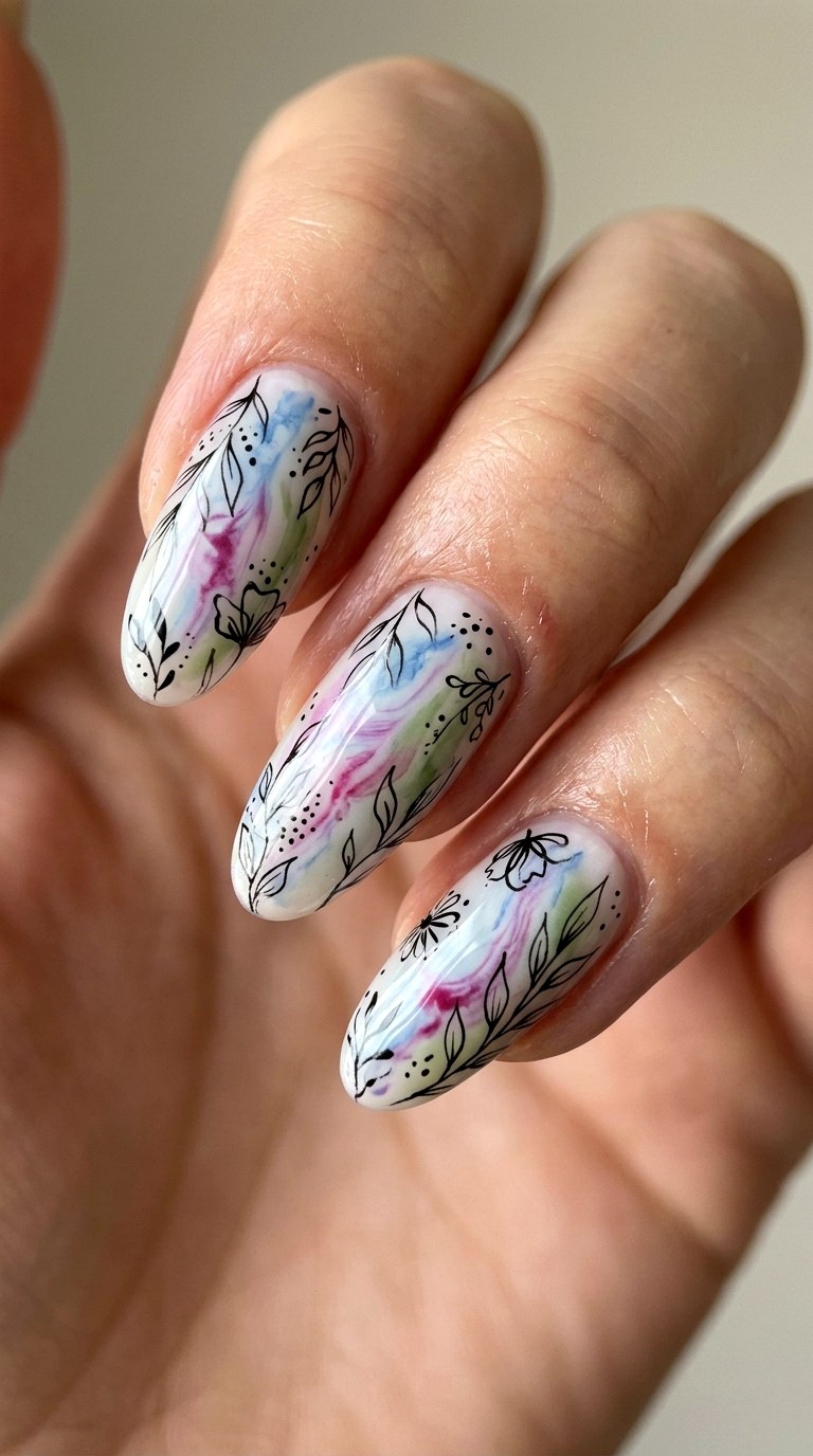 Watercolour Floral Melange - 30 Dreamy Spring Ombre Nails