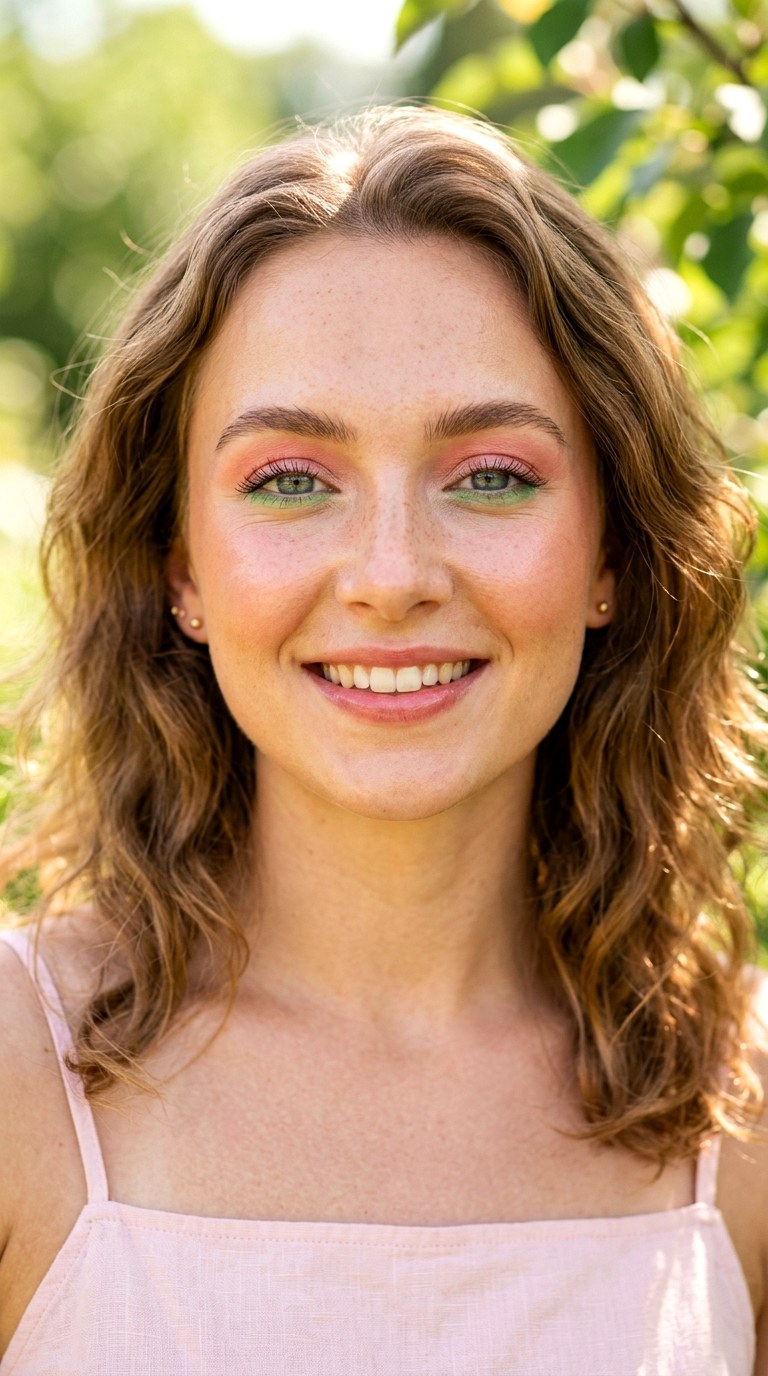 Watermelon Pink and Green Contrast - 21 Summer Colorful Eye Makeup 2026 Ideas