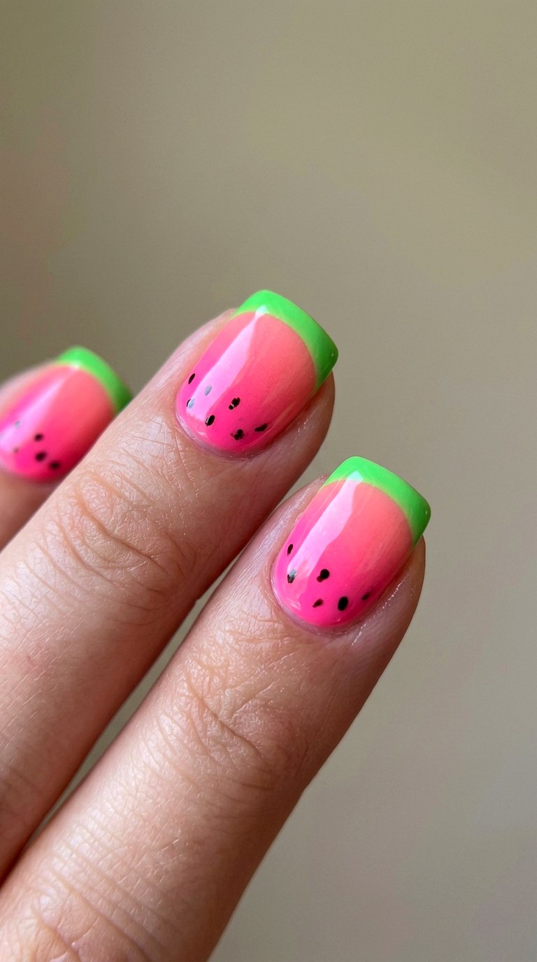 Watermelon Sugar Gradient - 23 Neon Summer Ombre Nails