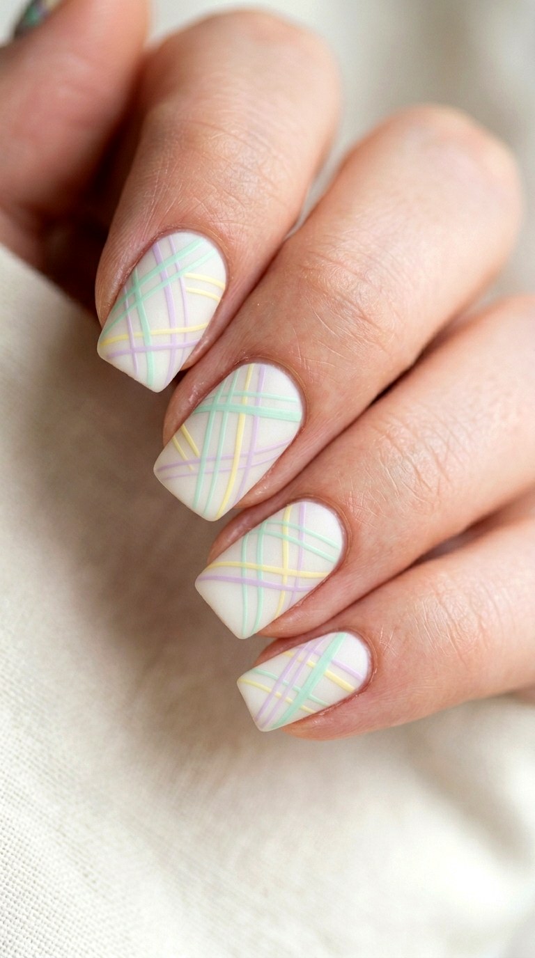 Wavy Hairline Tape Effect - 29 Fine-Line Spring Acrylic Nails