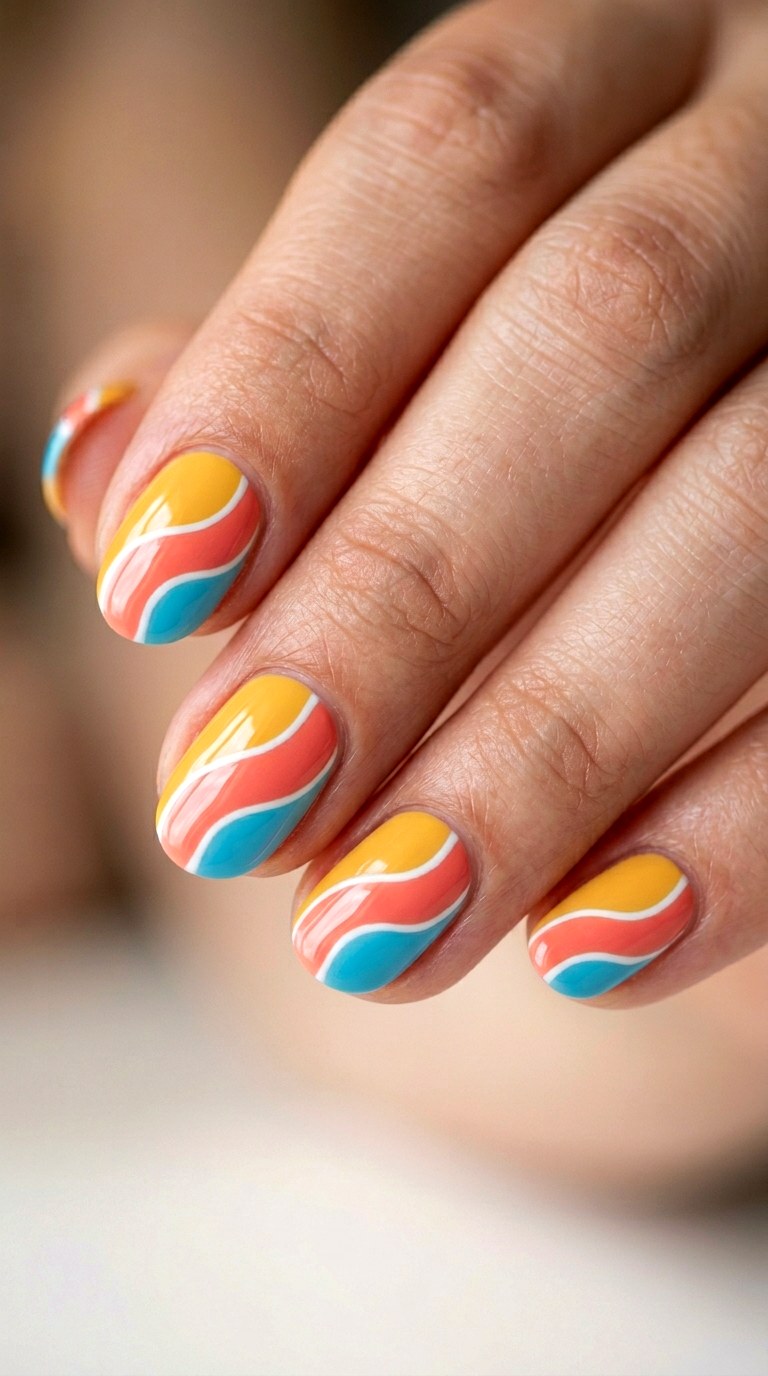 Wavy Retro Color Block - 29 Beach Summer Acrylic Nails