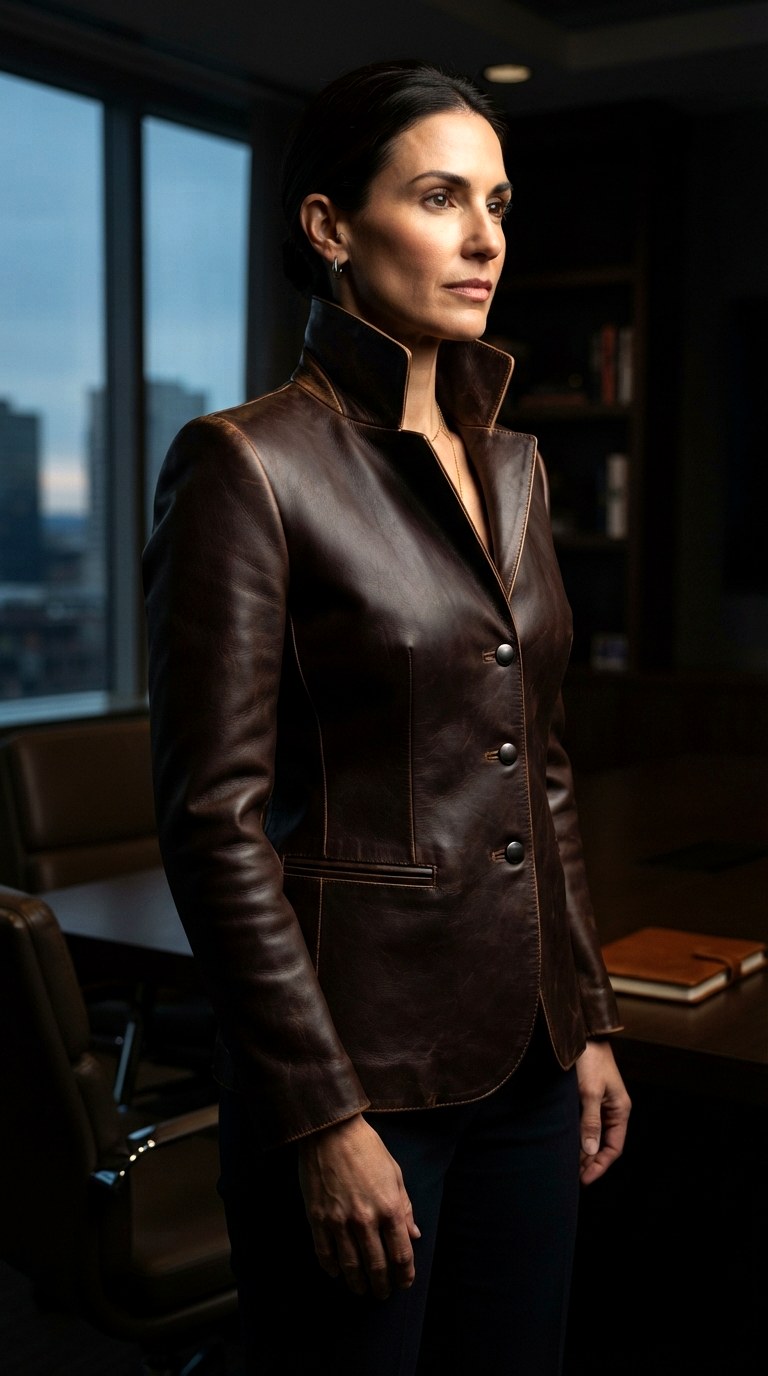 Waxy Leather Blazer high collar jacket - 30 high collar jacket