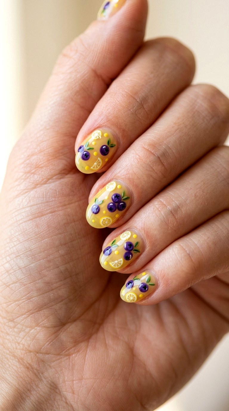 Whimsical Blueberry Lemonade - 29 Fun Spring Multicolor Nails