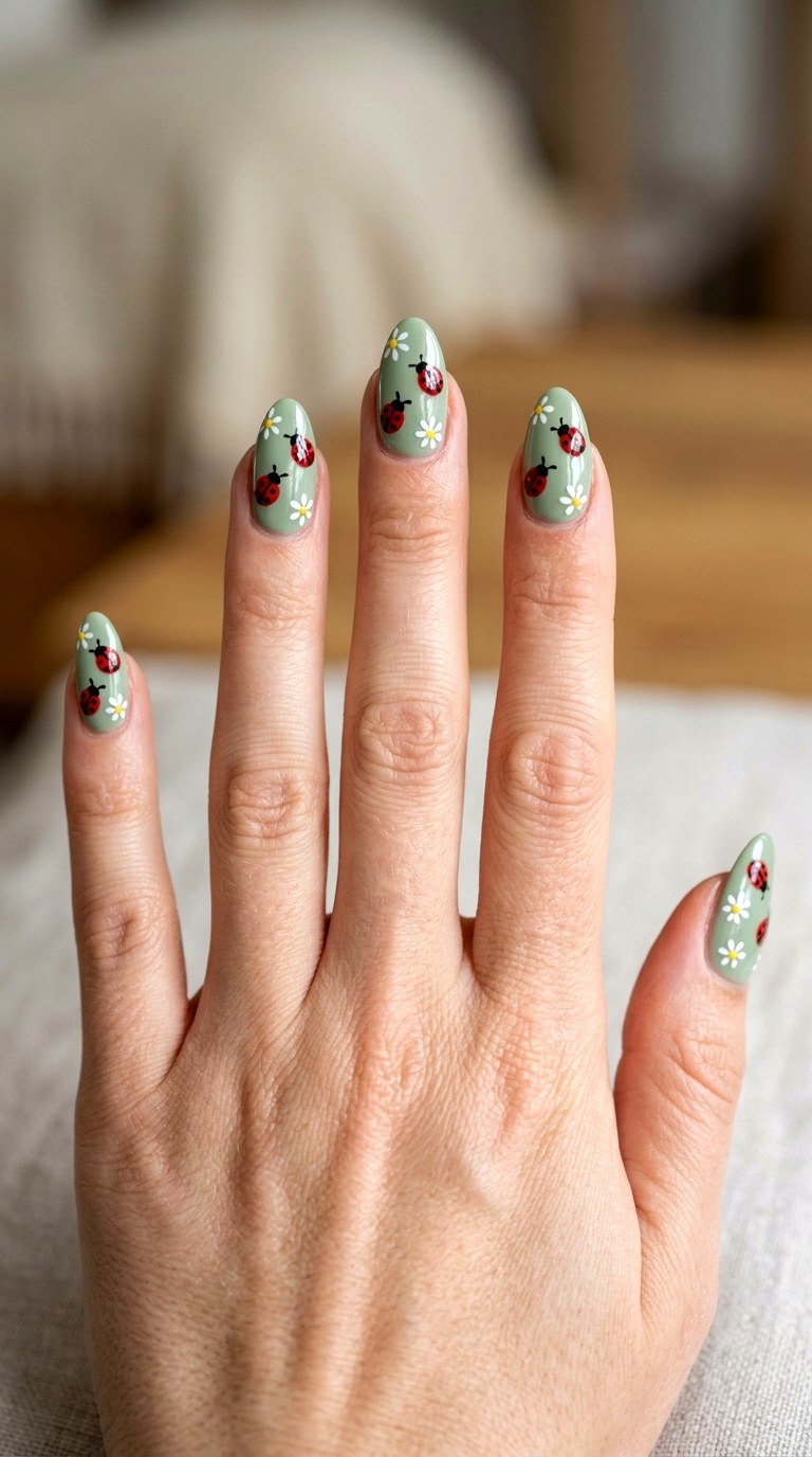 Whimsical Ladybug Charm - 20 Playful Spring Multicolor Acrylic Nails
