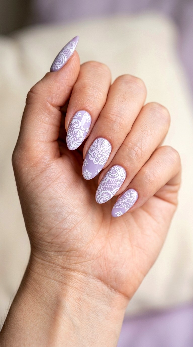 Whimsical Lilac and Lace - 26 Floral Spring Acrylic Nails