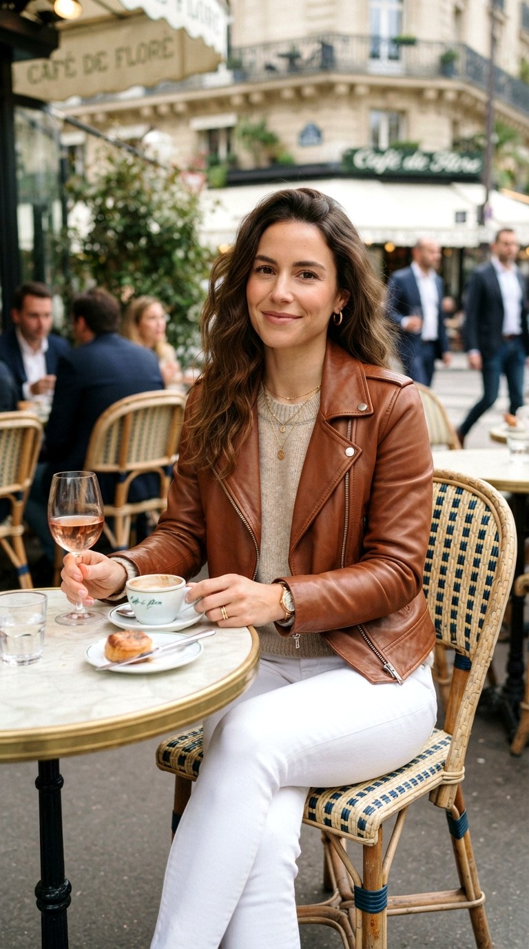 White Jeans Year Round Chic - 22 leather jacket outfits women