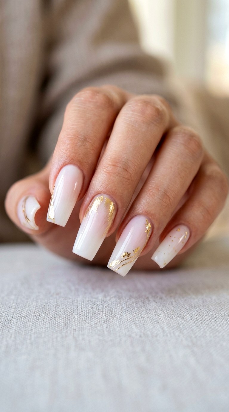 White and Gold Quiet Luxury Square - 21 Unique Spring Multicolor Acrylic Nails