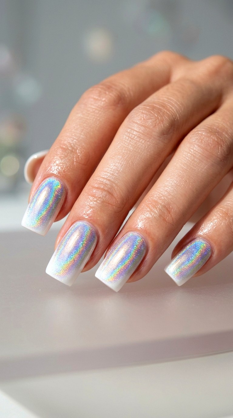 White and Holographic Dual Tone - 20 Spring Dual-Tone Magnetic Cat Eye Nails Ideas
