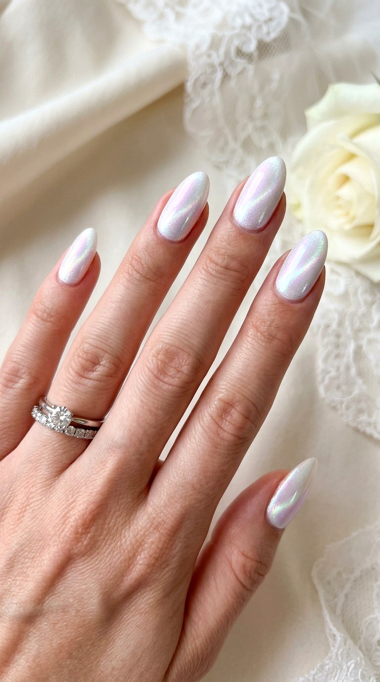 White and Iridescent Glow - 26 Summer Dual-Tone Magnetic Cat Eye Nails Ideas