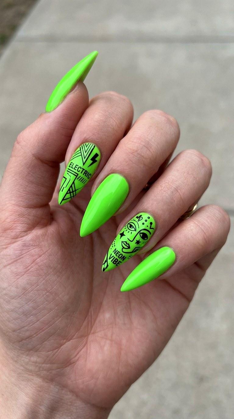 Wicked Lime Neon Edge - 27 Fierce Spring Stiletto Nails