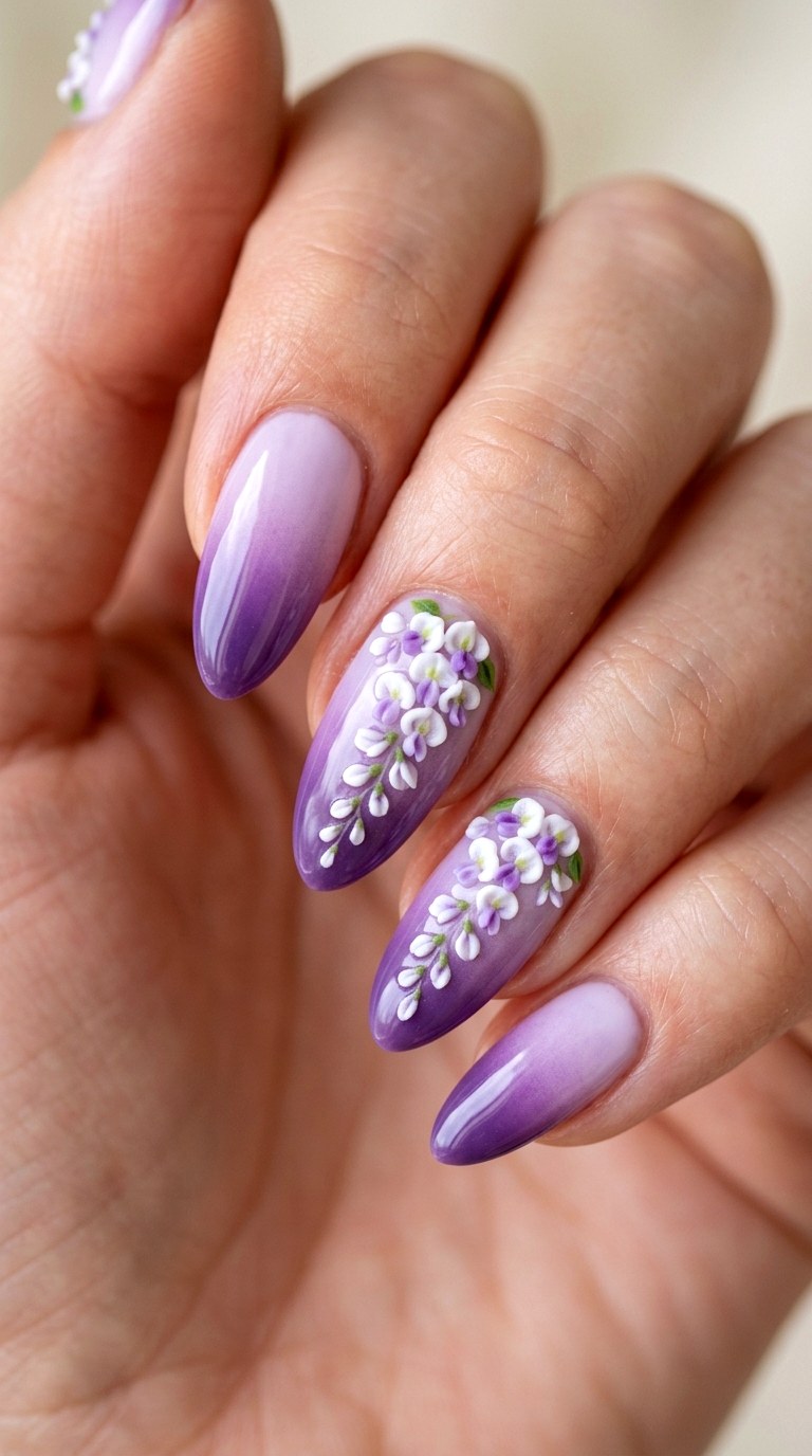 Wisteria Blossom Cascade - 30 pastel spring ombre nails