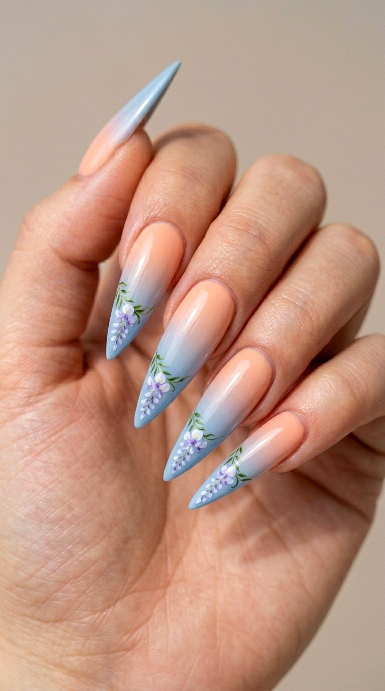 Wisteria Hanging Vines - 28 Botanical Spring Stiletto Nails