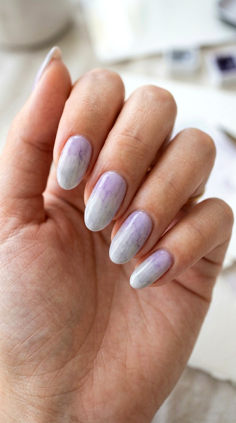 Wisteria to Pale Grey Watercolor - 24 Light Spring Ombre Nails
