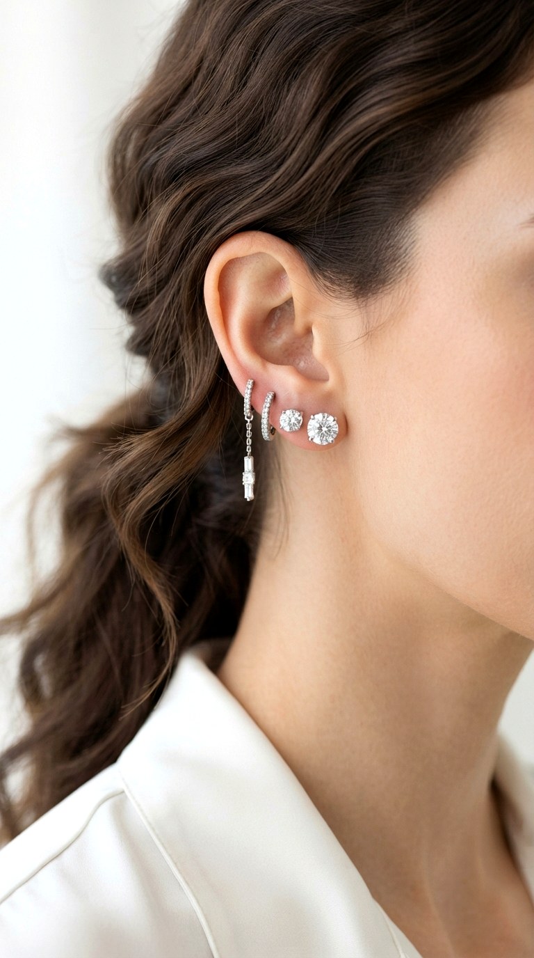 Work in Lab Grown Brilliance - 24 diamond earring stack
