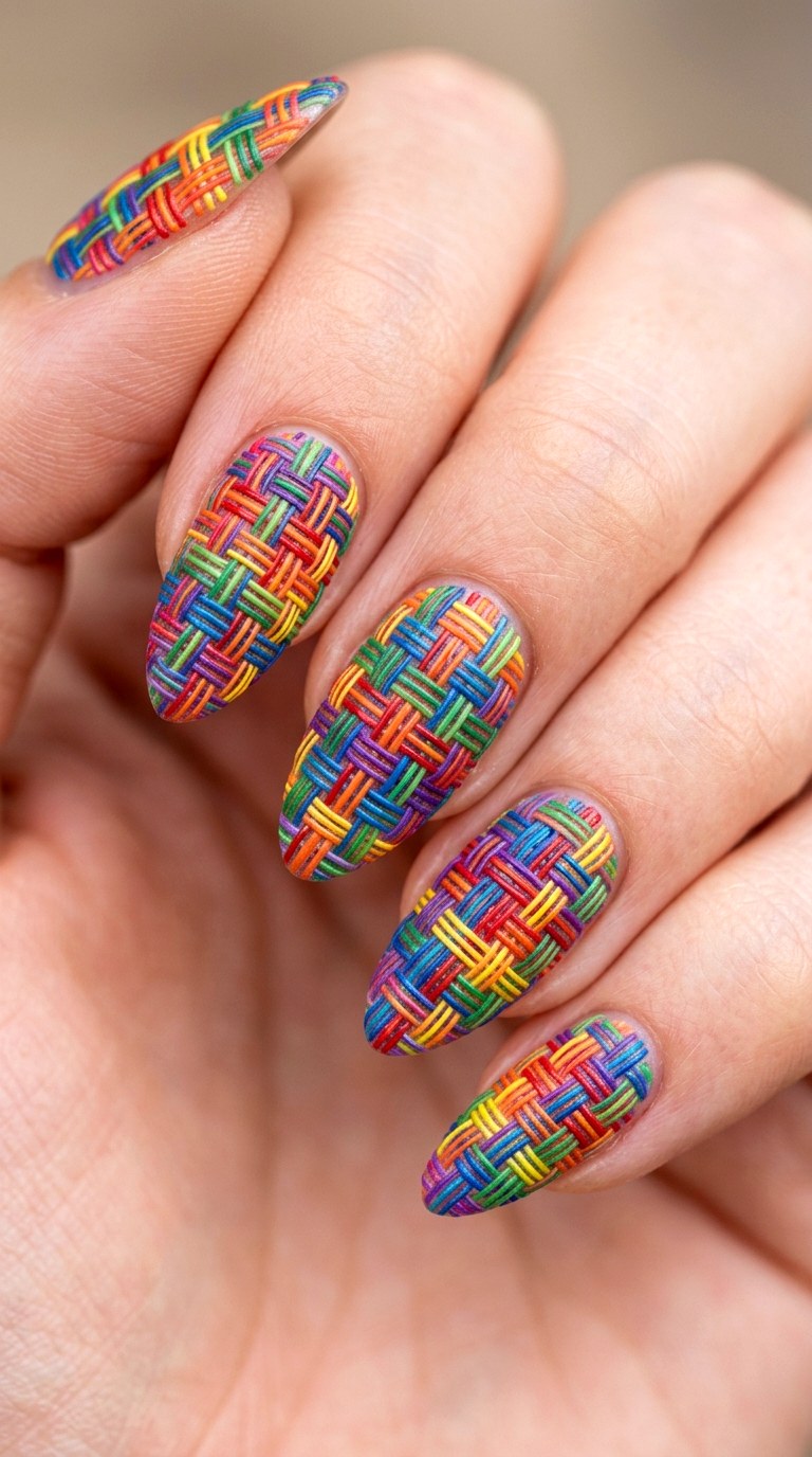 Woven Rainbow Basket Texture - 26 Rainbow Spring Multicolor Acrylic Nails
