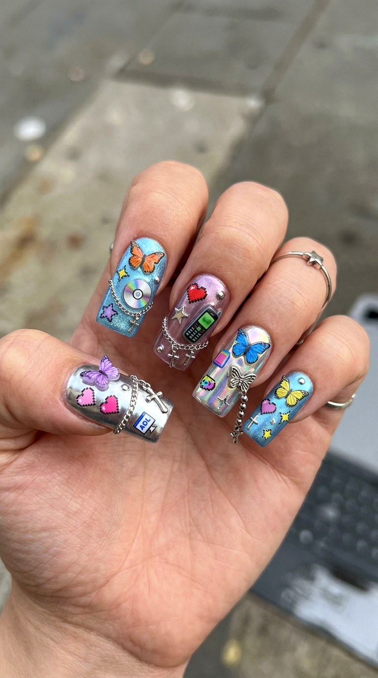 YK Nostalgia Collage - 29 Maximalist Spring Colorful Junk Nails