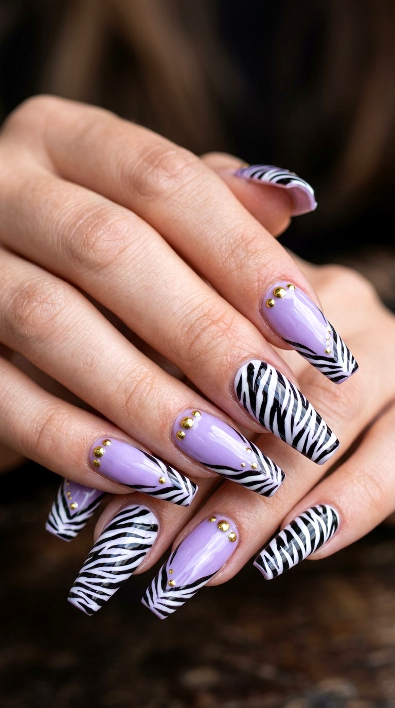 Zebra and Lilac Fusion - 27 Charming Spring Acrylic Nails