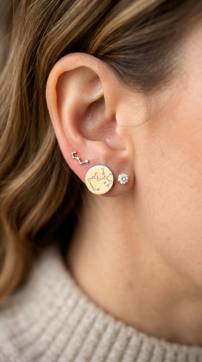 Zodiac Constellation Pairing - 20 earring stacks gold 2 holes