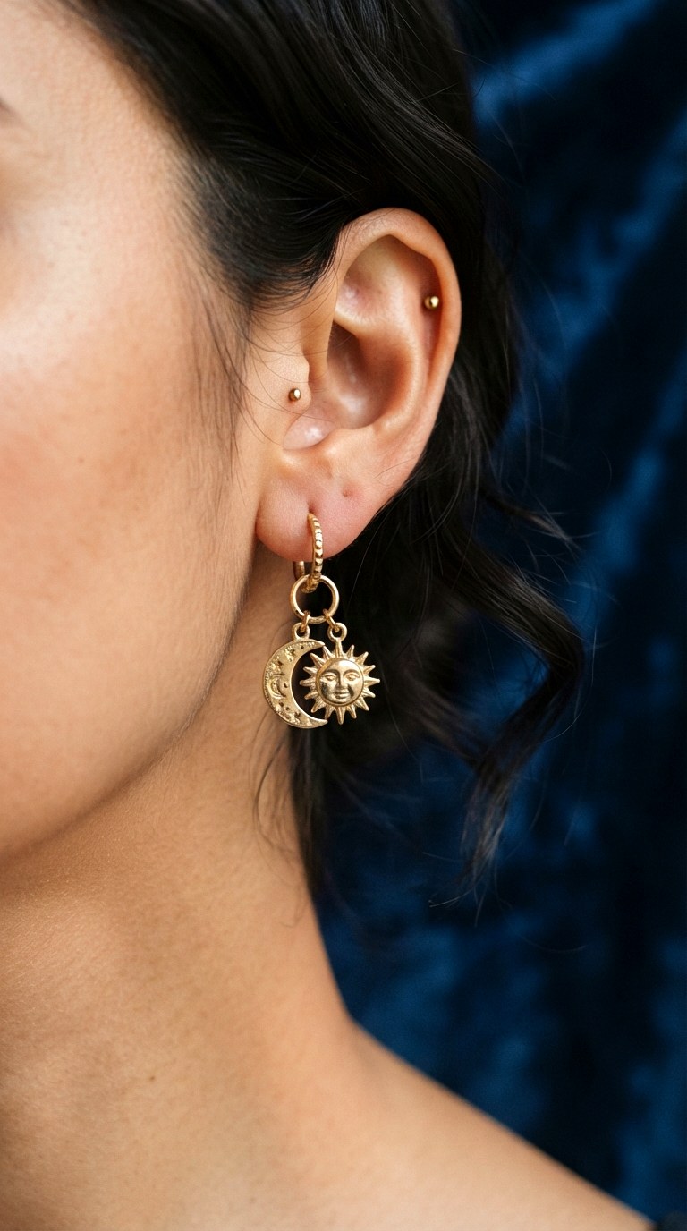 Zodiac and Celestial Symbols - 22 gold dangle earrings