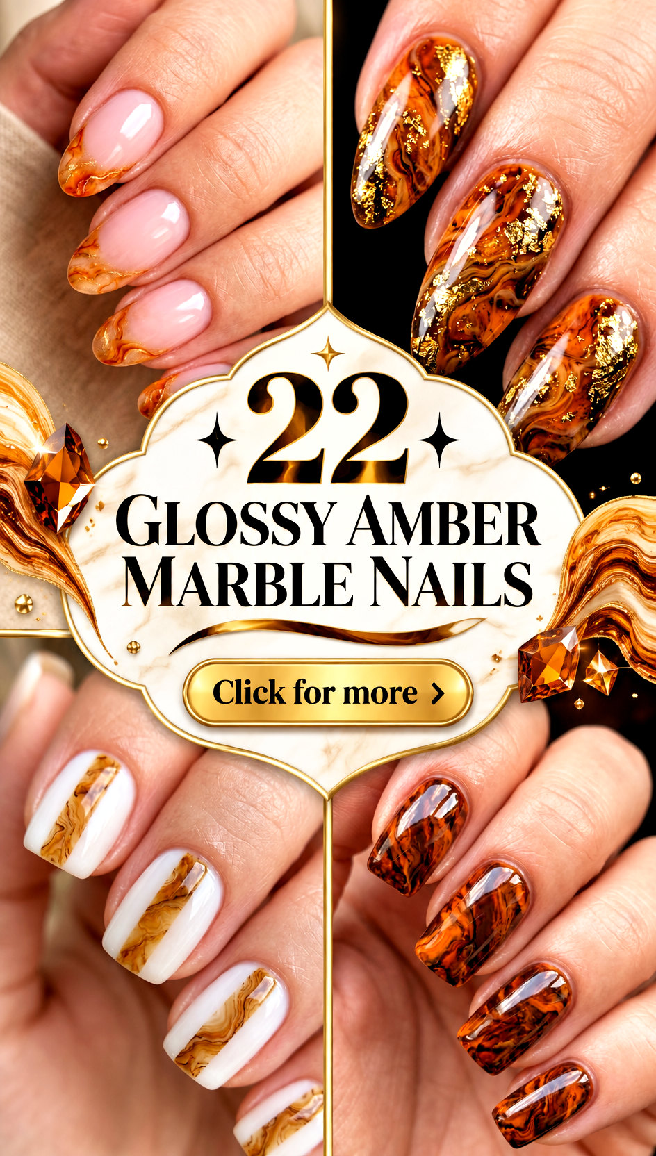 22 Glossy Amber Marble Nails - 22 Glossy Amber Marble Nails