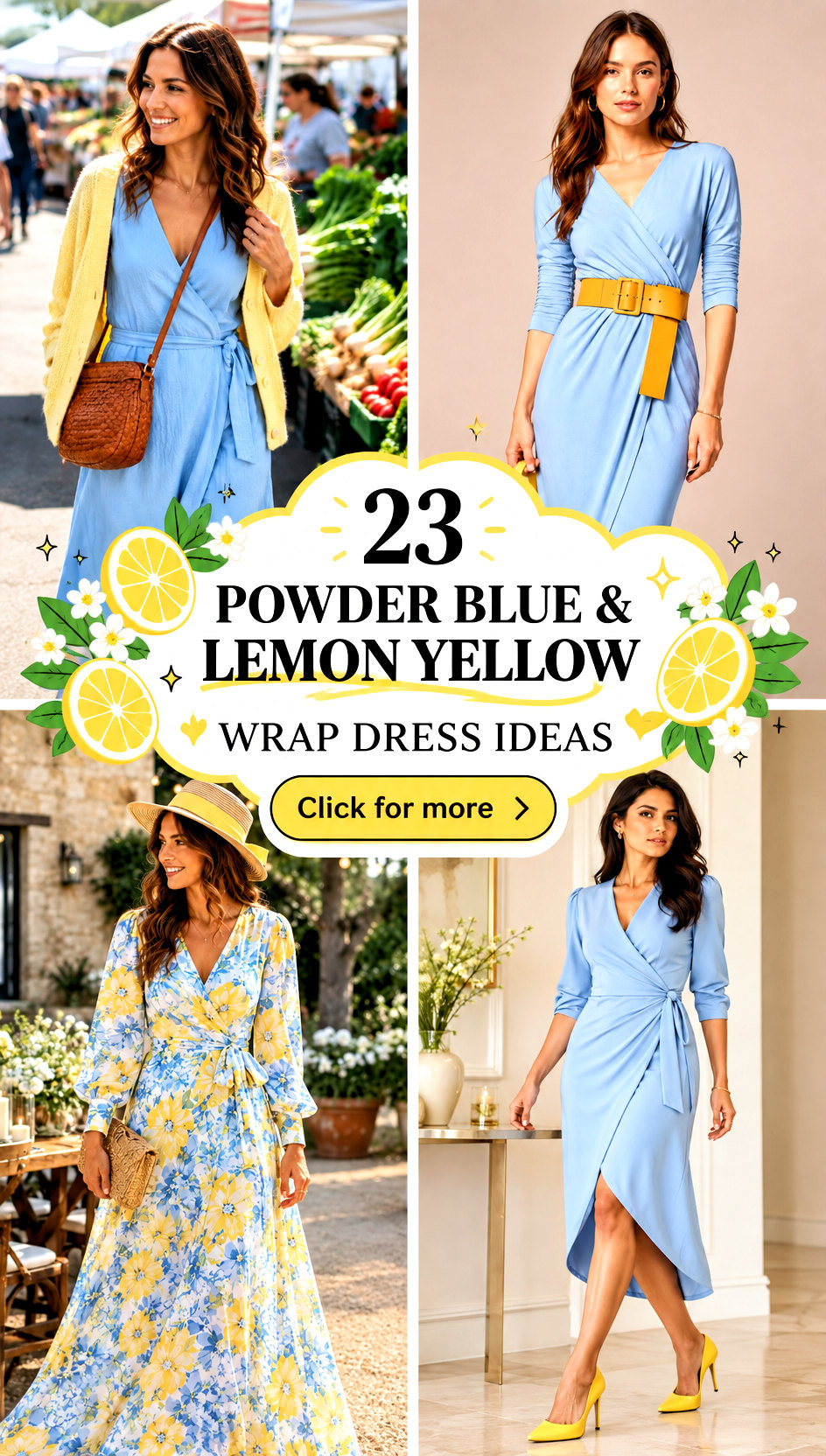 23 Powder Blue and Lemon Yellow Wrap Dress Ideas - 23 Powder Blue & Lemon Yellow Wrap Dress Ideas