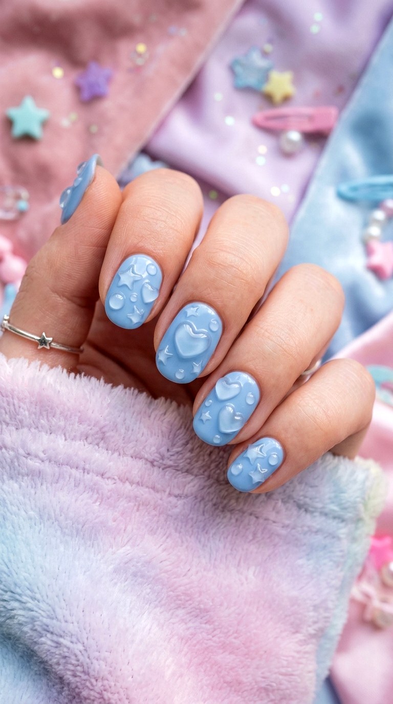 D Bubble Powder Blue Art - 24 Powder Blue Gel Nail Ideas