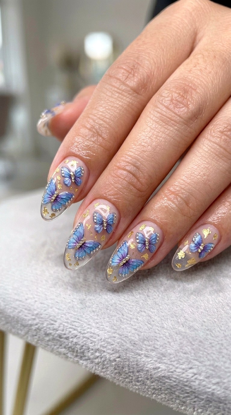 D Butterfly Decals On Clear Base - 22 Summer Nail Art Ideas