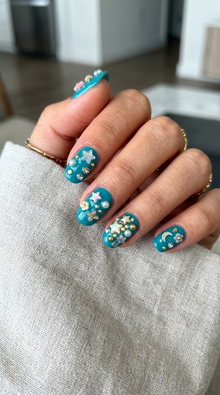 D Charm Teal Nail Art - 24 Teal Nail Art Ideas