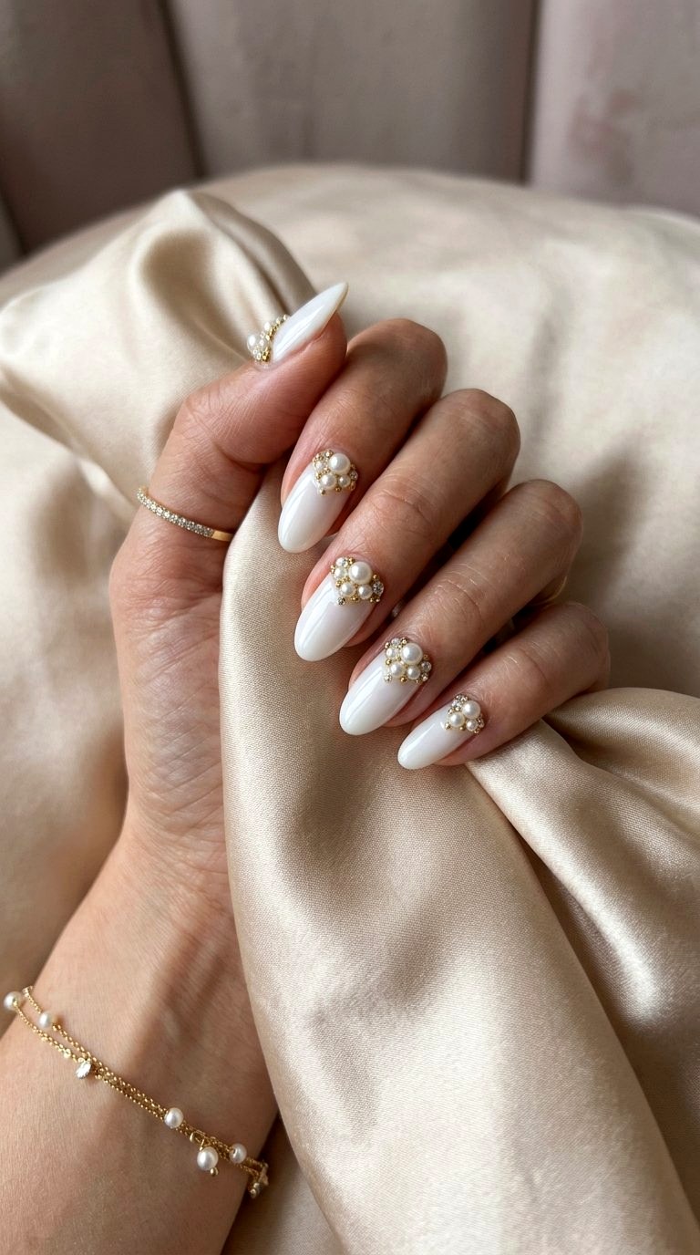 D Pearl Embellishments - 21 Nail Art at Home Ideas