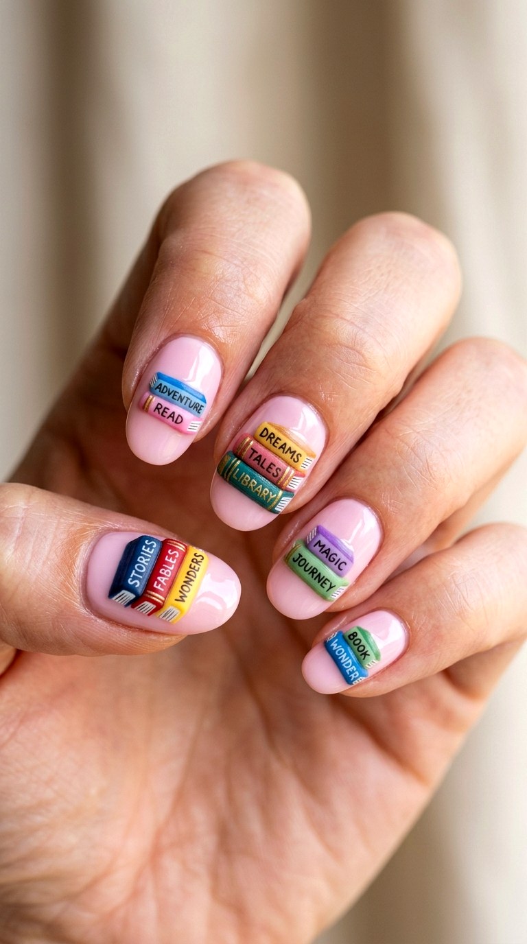D Stacked Books Nail Art Design - 23 back to school nail art ideas