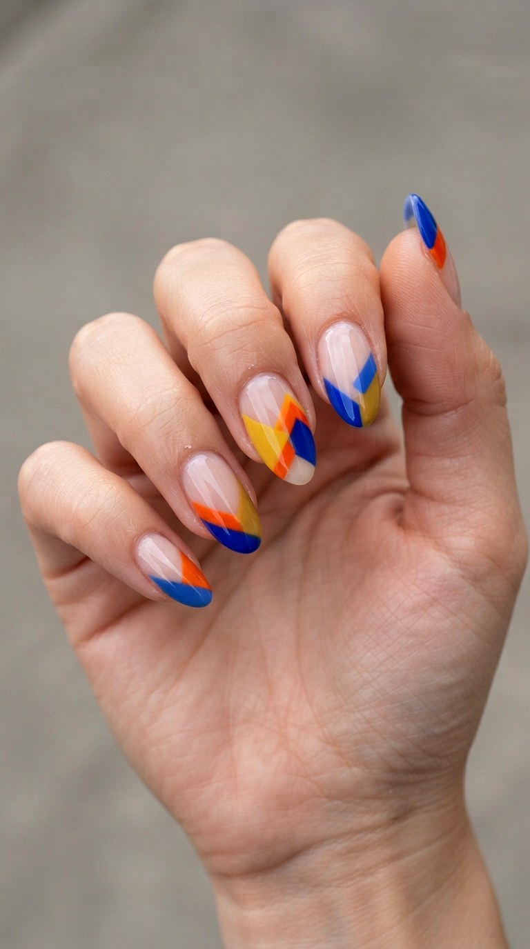 Abstract Color Block French Tips - 24 thick french tip nail art designs