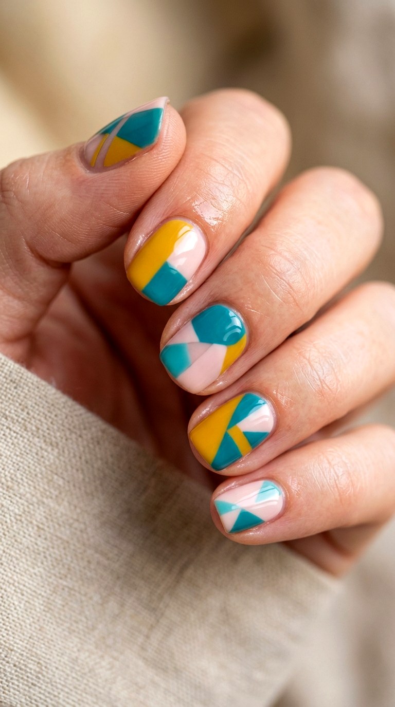 Abstract Color Block Nail Art - 23 short teen nail art ideas