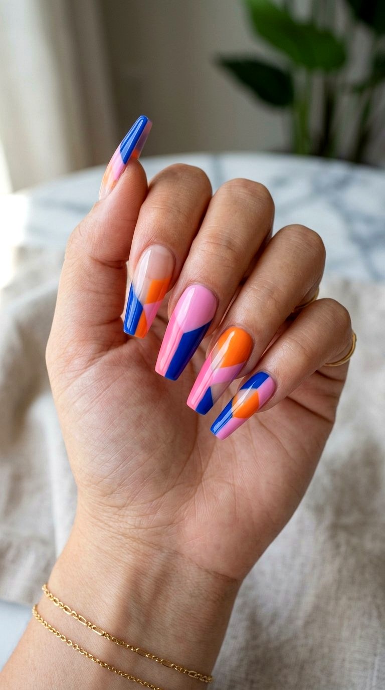 Abstract Color Blocking Designs - 21 Summer Nail Design Ideas