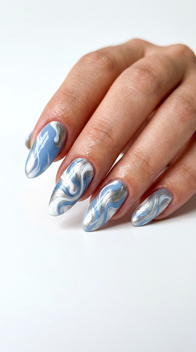 Abstract Liquid Motion Powder Blue - 24 Powder Blue Gel Nail Ideas