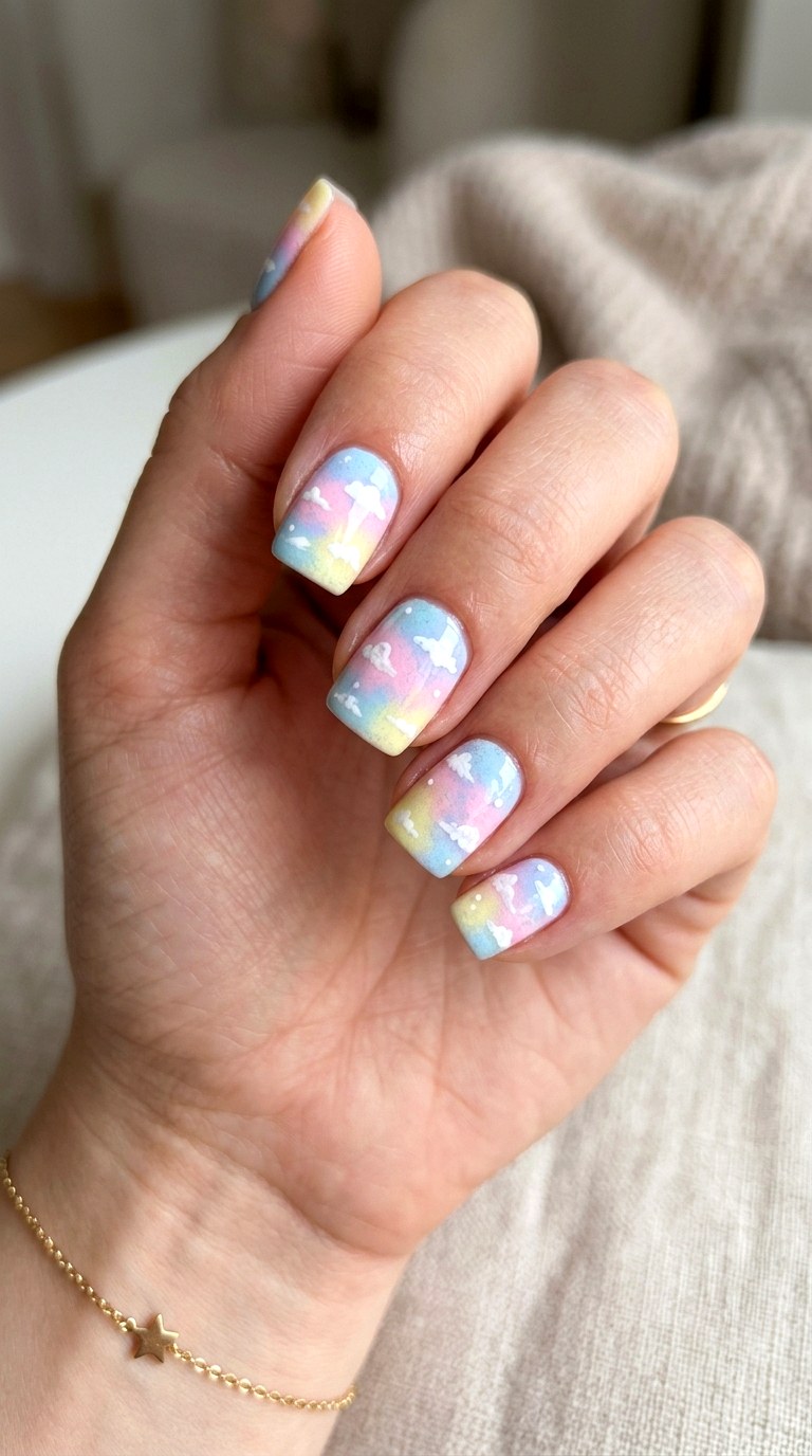 Abstract Pastel Cloud Painted Nails - 24 Summer Nail Design Trends