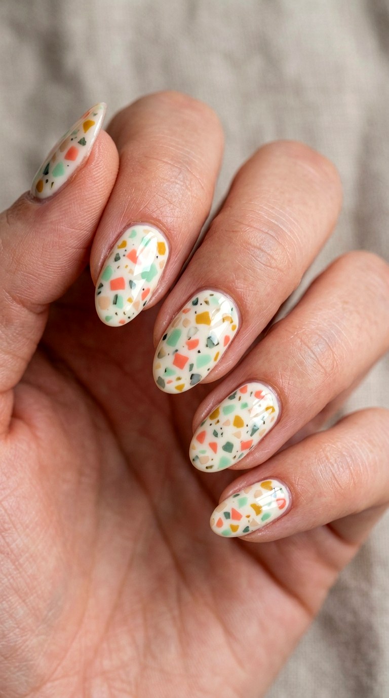 Abstract Terrazzo Chips Design Nails - 24 teen nail art ideas