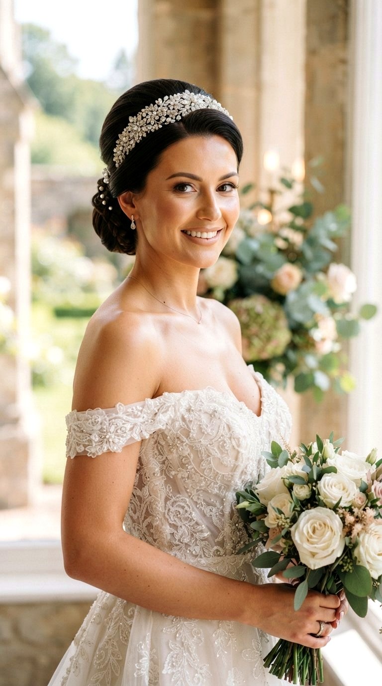 Accessorized Low Bun with Headband - 20 low bun hairstyles ideas
