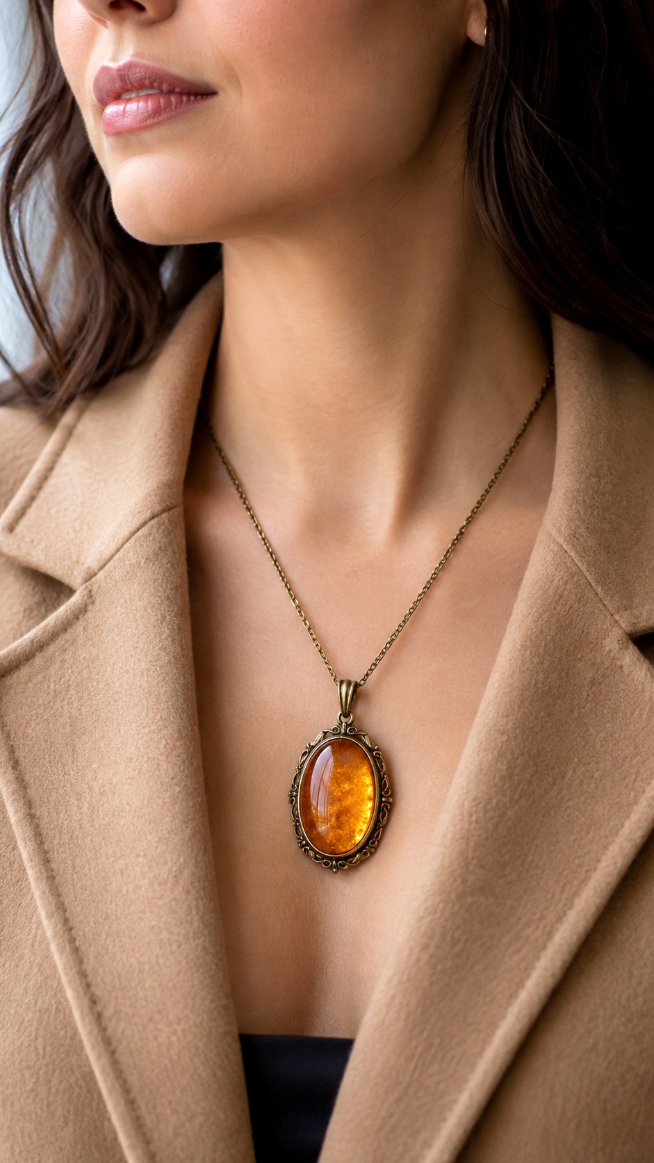 Amber Colored Glass Pendant Necklace - 23 color jewelry ideas