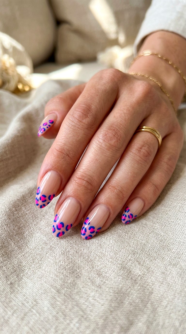 Animal Print Pink and Blue Nails - 23 pink and blue french tip nails