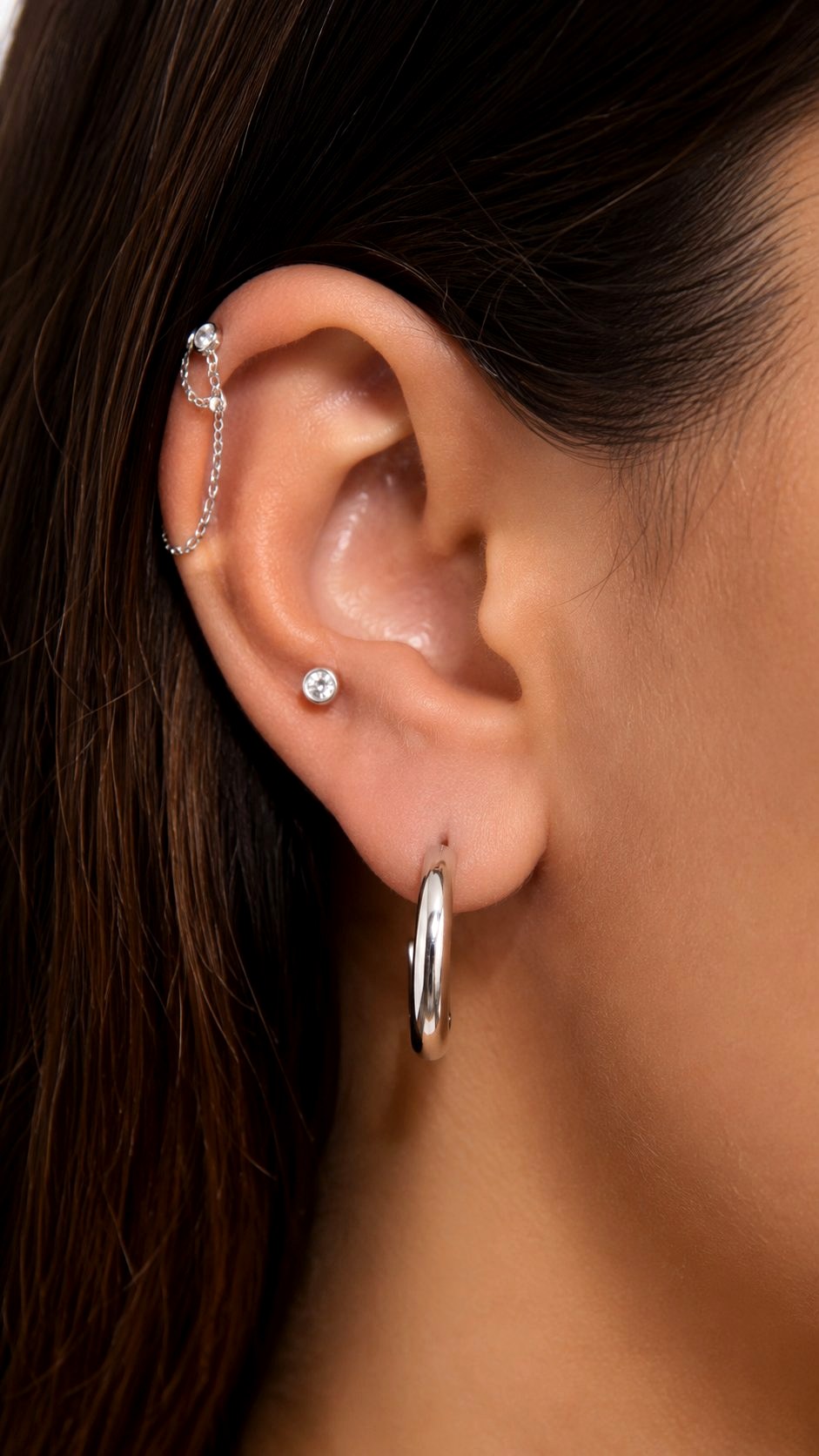 Anti Tragus Bezel Set Diamond - 21 Silver Earrings Stack Ideas